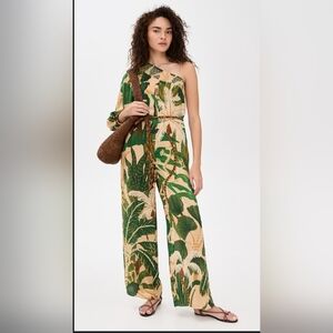 NWOT FARM Rio Green & Beige Tropical Jumpsuit. L